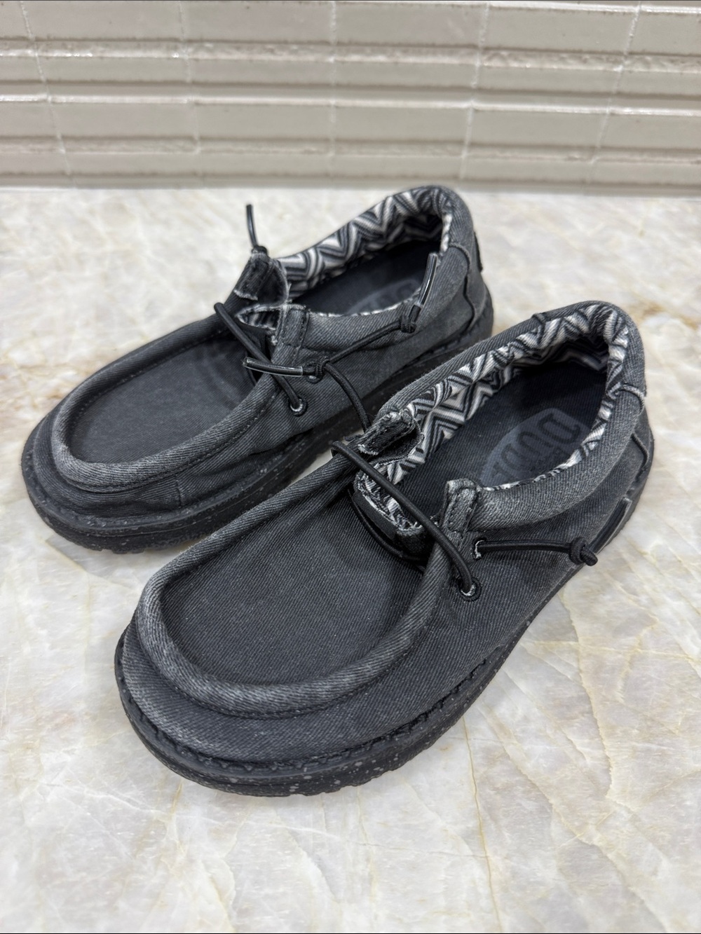 Hey Dude Kids Black Canvas Slip-On Moccasin Shoes